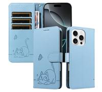 XINNI Case for Xiaomi Poco C81 Pro 4G, Cat Butterfly Embossed PU Leather Wallet Cover, Skyblue