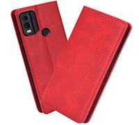 XINNI Protective Phone Case for Nokia C22, PU/TPU Vintage Flip Leather Shockproof Cover Magnetic Book Style Wallet, Red