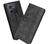 XINNI Protective Phone Case for Oscal Flat 2/Blackview Wave 8 (8C), PU/TPU Vintage Flip Leather Shockproof Cover Magnetic Book Style Wallet, Black