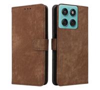 XINNI RFID Protective Phone Case for Motorola Edge 60 Fusion, PU/TPU Flip Leather Shockproof Cover, Brown