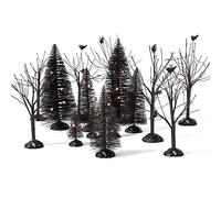 Xinnun 17 Pcs Halloween Village Mini Trees with Orange Lights