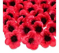 Xinnun 30 Pieces Artificial Poppies Flowers Red Poppy Artificial Silk Faux Stemless Flowers Head for Memorial Day Veterans Day Wedding Home Decoration Bouquet Corsages Party Centerpiece (Red)