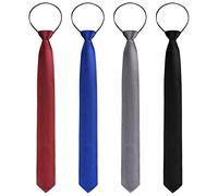 Xinnun 4 Pcs Zipper Ties Men Adjustable Men's Pretied Neckties Zip on Tie Men Zipper Skinny Necktie Clip on Slim Tie (Black, Royal Blue, Gray, Dark Red)