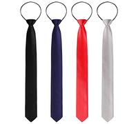 Xinnun 4 Pieces Zipper Ties for Men Adjustable Men's Neckties Zip on Tie for Zipper Skinny Necktie Clip on Slim Tie(Black, Navy, Silver Grey, Red)