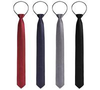 Xinnun 4 Pieces Zipper Ties for Men Adjustable Men's Neckties Zip on Tie for Zipper Skinny Necktie Clip on Slim Tie(Black, Navy, Grey, Dark Red)