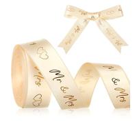 Xinnun 5 Yard Mr & Mrs Wedding Ribbon Elegant Wedding Ribbon with Two Hearts Pattern for Gift Wrapping, Cake Decoration Flower Packaging, 15 mm (Gold)