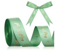 Xinnun 5 Yard Mr & Mrs Wedding Ribbon Elegant Wedding Ribbon with Two Hearts Pattern for Gift Wrapping, Cake Decoration Flower Packaging, 15 mm (Green)