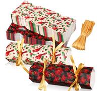 Xinnun 50 Packs Christmas Cracker Kit No Snap Xmas Party Table Favors Snowflake Reindeer DIY Christmas Party Cracker Candy Boxes for Holiday Dinner Decoration Gift (Poinsettia Style)