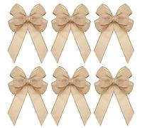 Xinnun 6 Pcs Christmas Burlap Bows Knot Handmade Ribbon Bows Natural Rustic Burlap Wreath Decorative Bowknot Ornament for Christmas Tree Wreath Craft Party Decor(Plain Style,Beige)
