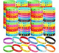 Xinnun 96 Pcs Mexican Fiesta Rubber Bracelets Cinco De Mayo Fiesta Party Silicone Wristbands with Taco Cactus Piñata Maracas Pattern for Fiesta Cinco De Mayo Party