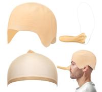 Xinnun Bald Caps, Skin Hair Net and Fake Witch Nose for Adults Men and Women Halloween Cosplay Supplies Bald Head Wig Cap Costume Accessory