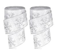 Xinnun Christmas Snowflake Wired Ribbon - 2.5 Inch, 2 Rolls, Satin Glittered Snowflake Wired Edge Ribbon for Tree, Gift Wrapping, Home Decorations, Bow, DIY Craft (White, Silver, 40 Yard)