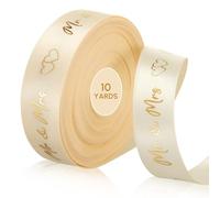 Xinnun Mr & Mrs Wedding Ribbon Elegant Wedding Ribbon with Two Hearts Pattern for Gift Wrapping, Cake Decoration Flower Packaging, 15 mm (10 Yard,Gold)