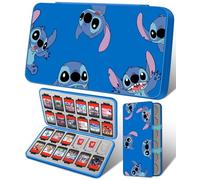 Xinocy for Nintendo Switch Game Case with 24 Game Holder Slots and 24 SD Micro Card Slots - for Nintendo Switch/Lite/OLED Cute Cartoon Games Cartridge Cases for Boys Kids Girls Storage Box, Blue Stit