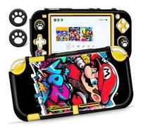 Xinocy for Nintendo Switch Lite Case Cute Cartoon Anime Design Cases Kawaii Fun Funny Fashion Soft Slim Protective Shell Cover + 2 Thumb Caps for Kids Boys Teens Girls for Switch 2019 Black