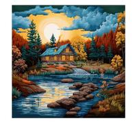 Xinpinzhou 11ct Cross Stitch, 11 Count Counted Stamped Pre Printed Cross Stitch Embroidery Kits for Adults Beginners Starter Advanced Easy Crossstitch Riverside Landscape Patterns Set 40 x 40 cm