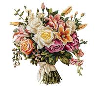 Xinpinzhou 11ct Cross Stitch, 11 Count Counted Stamped Pre Printed Cross Stitch Embroidery Kits for Adults Beginners Starter Advanced Easy Crossstitch Bouquet of Flowers Patterns Set Wall Decor 30x30