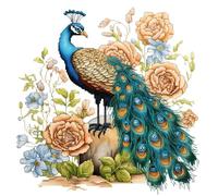 Xinpinzhou 11ct Cross Stitch, 11 Count Counted Stamped Pre Printed Cross Stitch Embroidery Kits for Adults Beginners Starter Advanced Easy Crossstitch Peacock and Flowers Patterns Set Wall Decor