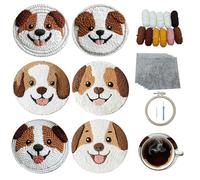 Xinpinzhou 6pcs Dog Punch Needle Coaster Kit for Kids Beginners Adults, Complete Punch Needle Stitching Embroidery Art Coasters Kit for Kids Adult Beginner Animal Punch Needling Coaster
