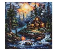 Xinpinzhou Creek Landscape 11ct Cross Stitch, 11 Count Counted Stamped Pre Printed Cross Stitch Embroidery Kits for Adults Beginners Starter Advanced Easy Crossstitch Patterns Set Wall Decor 40x40 cm