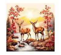 Xinpinzhou Deer 11ct Cross Stitch, 11 Count Counted Stamped Pre Printed Cross Stitch Embroidery Kits for Adults Beginners Starter Advanced Easy Crossstitch Animal Patterns Set Wall Decor 36x36 CM