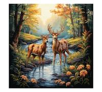 Xinpinzhou Deer 11ct Cross Stitch, 11 Count Counted Stamped Pre Printed Cross Stitch Embroidery Kits for Adults Beginners Starter Advanced Easy Crossstitch Animal Fawn Patterns Set 40 x 40 cm