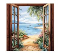 Xinpinzhou Door Landscape 11ct Cross Stitch, 11 Count Counted Stamped Pre Printed Cross Stitch Embroidery Kits for Adults Beginners Starter Advanced Easy Crossstitch Patterns Set Wall Decor 40x40 CM