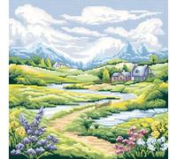 Xinpinzhou Village Landscape 11ct Cross Stitch, 11 Count Counted Stamped Pre Printed Cross Stitch Embroidery Kits for Adults Beginners Starter Advanced Easy Crossstitch Patterns Set 16x16 Inch