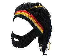 XINQIAO Men’s Knit Beard Hats Reggae Hair Style Rasta Headgear Beanie Funny Hats (Black)