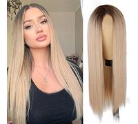 Xinran Women Straight Ombre Wig Long Straight Blonde Small Area Lace Synthetic Ombre Wig 30 Inch Cosplay Party Daily Wear