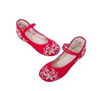 xinrishe 2024 Chinese Style Hanfu Shoes Handmade Flower Embroidered Flats Shoes Retro Classic Ankle Strap Shoes Cheongsam Walk Show Yoga Ballet Shoes For Women(Color:Red,Size:6 UK)
