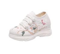 xinrishe 2024 Summer Fashion Chinese Hanfu Shoes Retro Ethnic Style Exquisite Flower Embroidery Sneakers Trendy Inner Height Increasing Walking Shoes For Women(Size:6 UK)