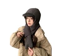 xinrishe 2024 Winter Down Cotton Hat Windproof Hooded Scarf Peaked Cap Set Soft Warm Balaclava Skull Cap Earflap Beanie Hat(Black)