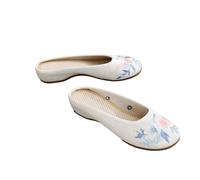 xinrishe Chinese Style Flower Embroidered Slippers Ethnic Style Jacquard Casual Mules Shoes Round Toe Low Heel Hanfu Ancient Style Shoes For Women(Color:White,Size:6 UK)