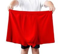 xinrishe Plus Size 2XL-10XL Men's Pure Cotton Boxer Briefs High Waist Loose Underwear Soft Comfort Flex Fit Underpants(Color:Red,Size:9XL)
