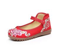 xinrishe Women's Floral Handmade Embroidered Flats Shoes Chinese Traditional Style Ankle Strap Shoes Cheongsam Walk Show Yoga Ballet Shoes Casual Slip-On Shoes(Red,7 UK)