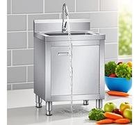 XINRISHENG Freestanding Stainless Steel Kitchen Sink Cabinets,Restaurant Sink with Silent Treatment, Suitable for Laundry Rooms,60 * 60 * 80cm