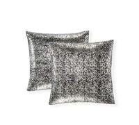 Xinrjojo Pack of 2, Shimmery Pillow, Soft Solid Color Sparkling Decorative Throw Pillow Covers Set, Cushion Cases Pillowcases for Sofa Bedroom Car, 24 x24 Inch 60 x 60cm (Silver- Black)
