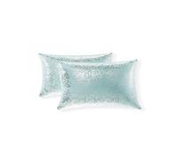 Xinrjojo Pack of 2, Shiny Cushion, Decorative Pillow Covers, Soft Throw Pillow Covers, Solid Color Cushion Covers, Pillow Cases for Sofa Bedroom Car 12 x 20 Inch 30 x 50 cm (Silver- Lake Blue)