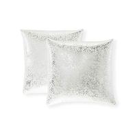 Xinrjojo Silver White Pillow Covers Pack of 2, Decorative Throw Pillow Covers Soft, Square Cushion Covers, Sparkling Pillow Cases for Sofa Bedroom Car 16 x 16 Inch(Silver- White)