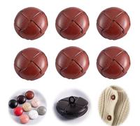 XINRUI Genuine Leather Covered Buttons, 6PCS Fashion Decorative Metal Buttons, 15mm-28mm, Round Shank-Back Sewing Buttons Craft DIY Accessories for Coats, Jackets, Sweaters, and Knitwear(Coffee,18mm)