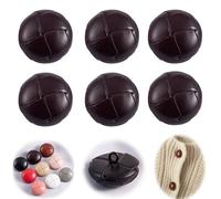 XINRUI Genuine Leather Covered Buttons, 6PCS Fashion Decorative Metal Buttons, 15mm-28mm, Round Shank-Back Sewing Buttons Craft DIY Accessories for Coats, Jackets, Sweaters, and Knitwear(Brown,28mm)