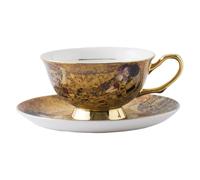 XINRUI Luxury European Bone China Coffee Tea Cup and Saucer Set with Gold Spoon, 220ml Ceramic Mug, Ideal for Coffee, Tea, Milk, Juice, Office and Home Present