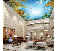 XINRUYI 3D Ceiling Mural Wallpaper Featuring Autumn Landscape, Blue Sky, and Doves; Decorative wall Covering for Living Room and Bedroom Ceilings