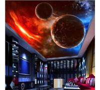 XINRUYI 3D Ceiling Mural Wallpaper Featuring Flames, meteorites, and Planets; Decorative wall coverings for Living Rooms and bedrooms