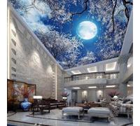 XINRUYI 3D Ceiling Mural Wallpaper with Blue Sky, Moon, and ice Sculpture Design for Living Room and Bedroom