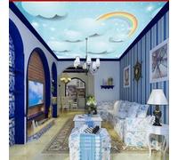 XINRUYI 3D Ceiling Mural Wallpaper with Cartoon Clouds and Rainbows for Living Room and Bedroom Ceiling Decoration