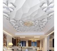 XINRUYI 3D Ceiling Mural Wallpaper with Embossed Geometric White Flowers, Suitable for Living Room and Bedroom Ceiling Decoration