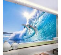 XINRUYI 3D Mural Wallpaper Featuring Ocean Dolphins Waves and Sunshine; wall Art Stickers for Bedroom and Living Room Decoration.