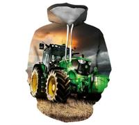 XINRUYI Autumn/Winter 3D-Printed Tractor Series Hooded Sweatshirts for Boys and Girls in a Relaxed Street Style
